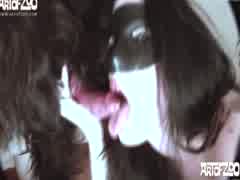 Sweet girl loves sucking dog cum out
