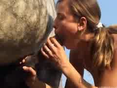 ponytail brunette sucking horse